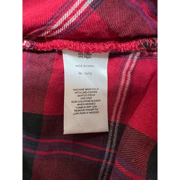 J. Bee Red Plaid Half Button Front Long Sleeve Tunic Size XL - Picture 5 of 5